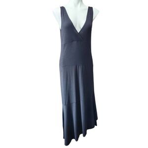 Luna luz black ribbed tank dress Asymmetrical hem hankerchief deep V neck medium
